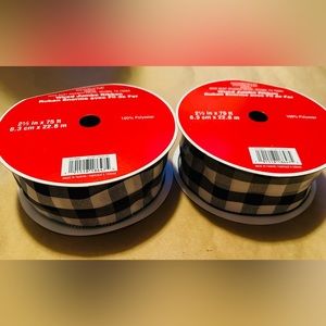 Buffalo Black Plaid Wire 2.5” Ribbon, 75ft/roll, total of 150 ft
